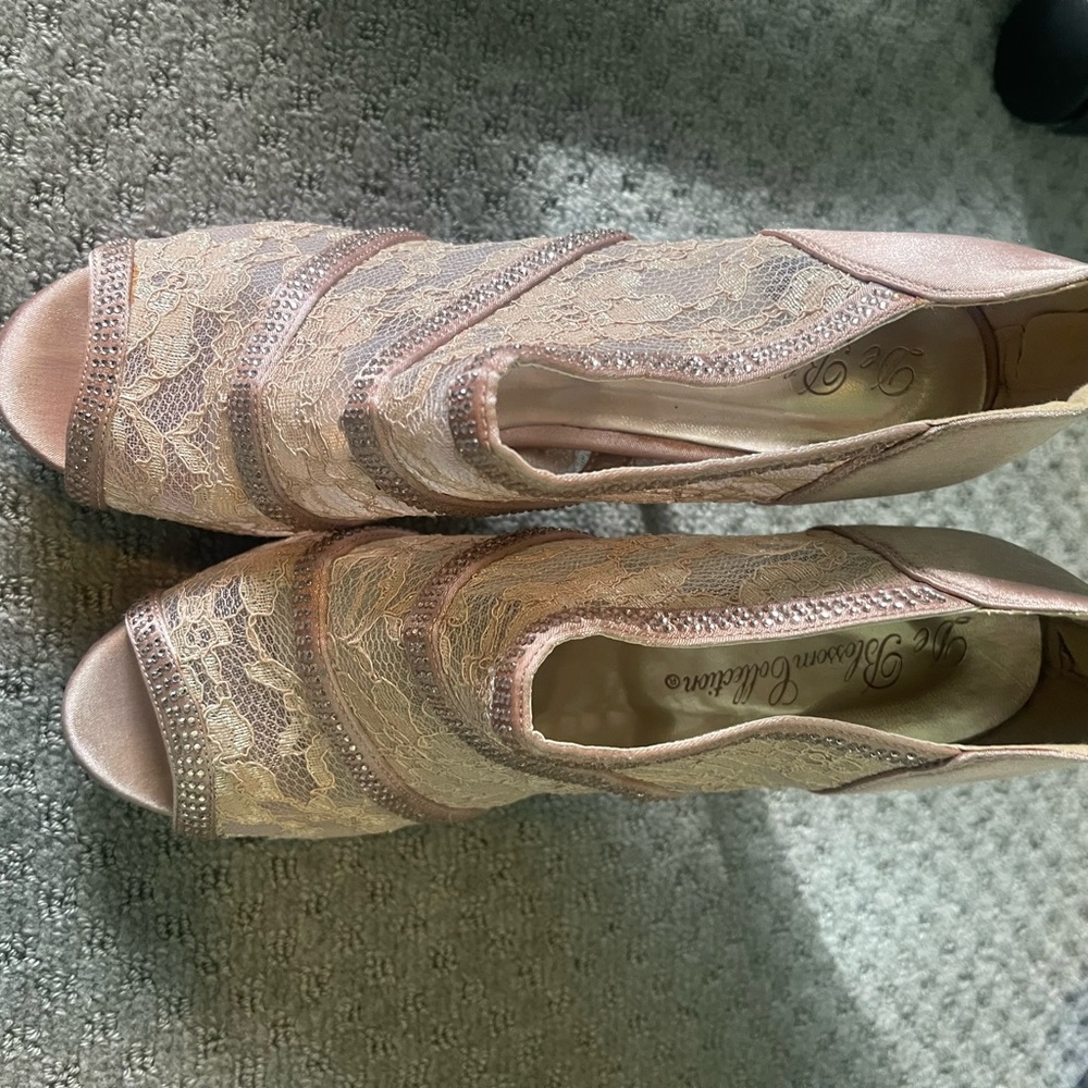 Adrianna Papell Pink Lace Peep-Toe Heels
